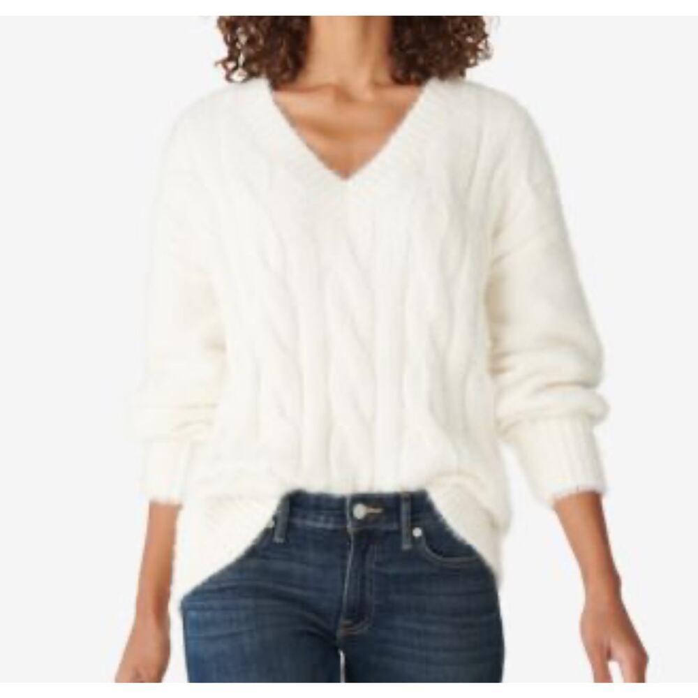 Lucky Brand Cable Knit Eyelash White Pullover Sweater Top Women's Size Medium